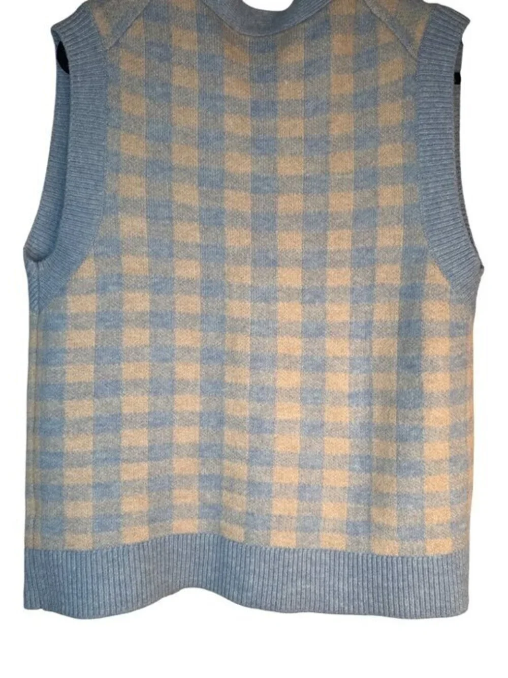 2/$30 ZARA Size Small Light Blue & Cream Gingham Knit Cardigan Vest S Polyester